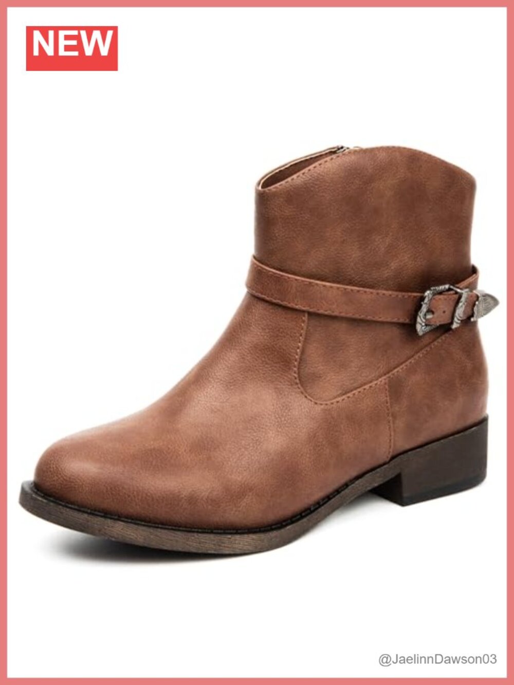 Faux Leather Ankle Boots Low Chunky Heel Side Zip Casual Booties